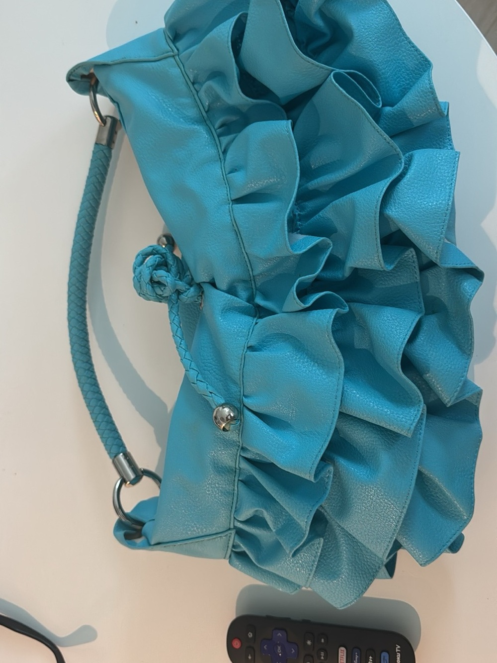 Turquoise Ruffle Shoulder Bag - Women's Handbag